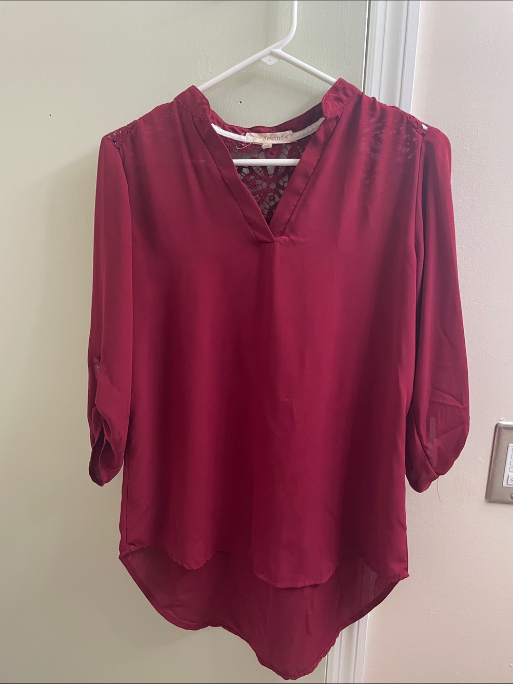 Rewind Burgundy V-Neck Lace-Back Blouse